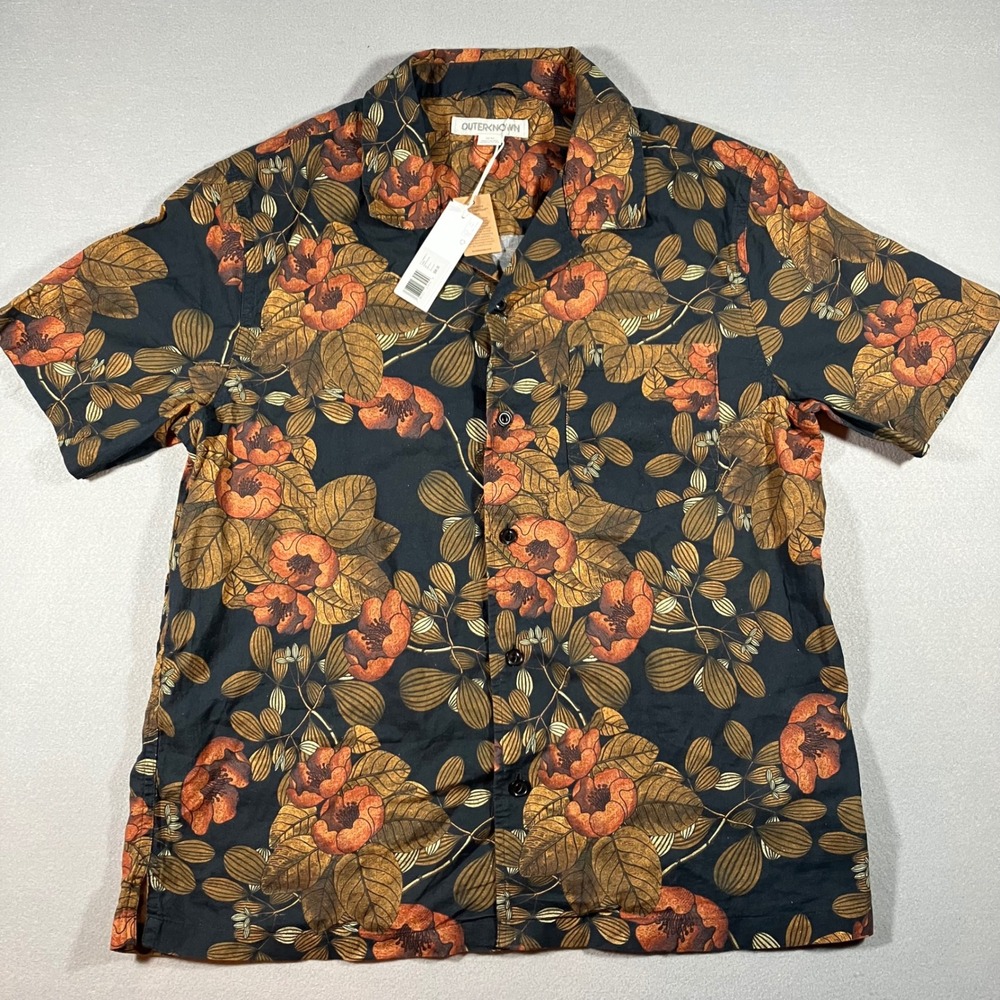 NWT Outerknown Men M Hawiian Resort Short Sleeve Button Up Shirt Organic Cotton